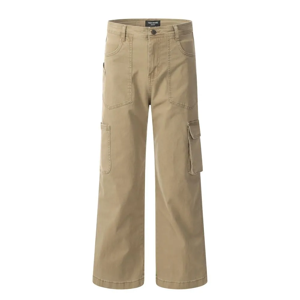 Street Trendy American Style Denim Wash Tooling Straight Pants Men's Ins Design Sense Multi-Pocket Loose Wide-Leg Pants