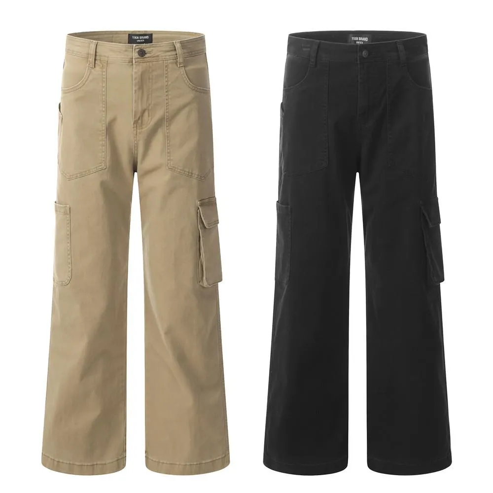 Street Trendy American Style Denim Wash Tooling Straight Pants Men's Ins Design Sense Multi-Pocket Loose Wide-Leg Pants