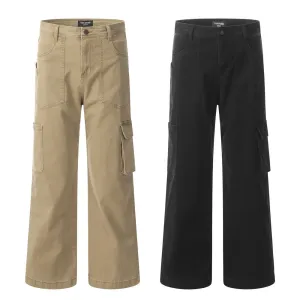 Street Trendy American Style Denim Wash Tooling Straight Pants Men's Ins Design Sense Multi-Pocket Loose Wide-Leg Pants