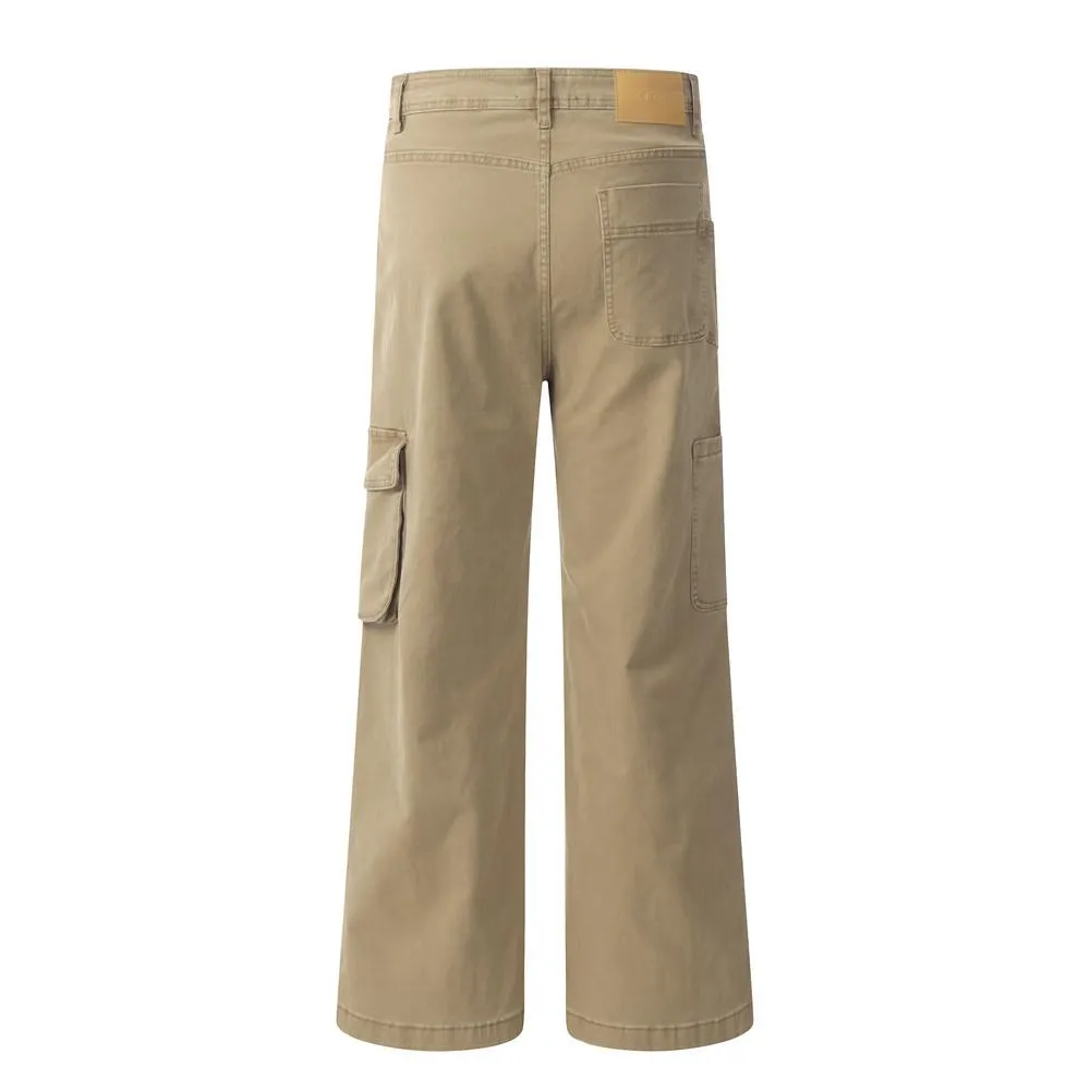 Street Trendy American Style Denim Wash Tooling Straight Pants Men's Ins Design Sense Multi-Pocket Loose Wide-Leg Pants
