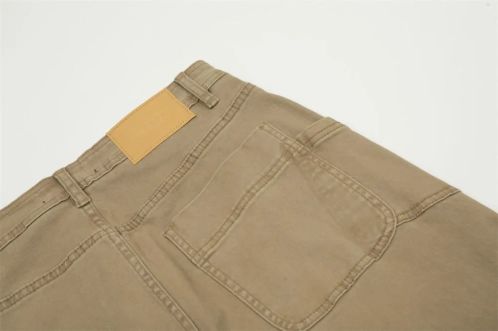 Street Trendy American Style Denim Wash Tooling Straight Pants Men's Ins Design Sense Multi-Pocket Loose Wide-Leg Pants