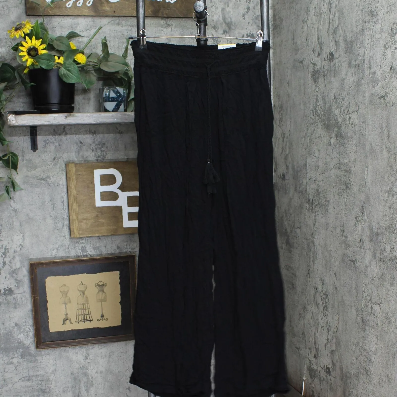 Style & Co Womens Textured Tie-Waist Wide-Leg Pants 100054433 Black M