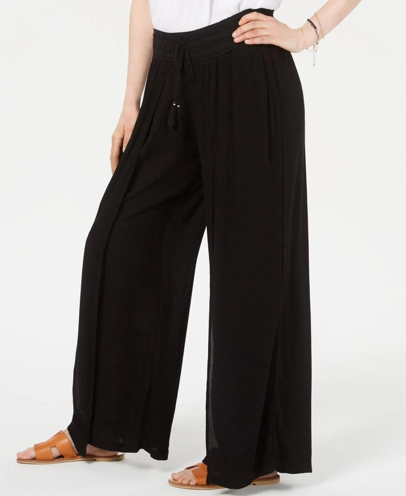 Style & Co Womens Textured Tie-Waist Wide-Leg Pants 100054433 Black M