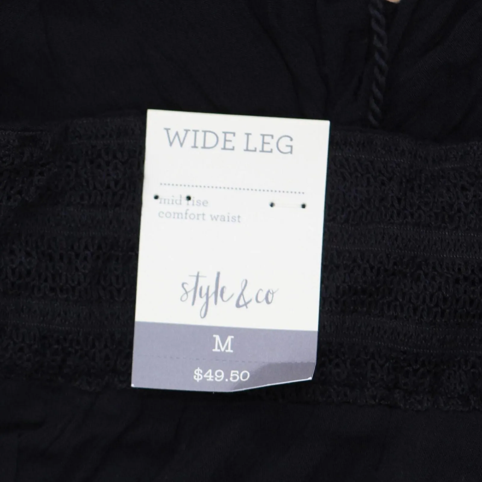 Style & Co Womens Textured Tie-Waist Wide-Leg Pants 100054433 Black M