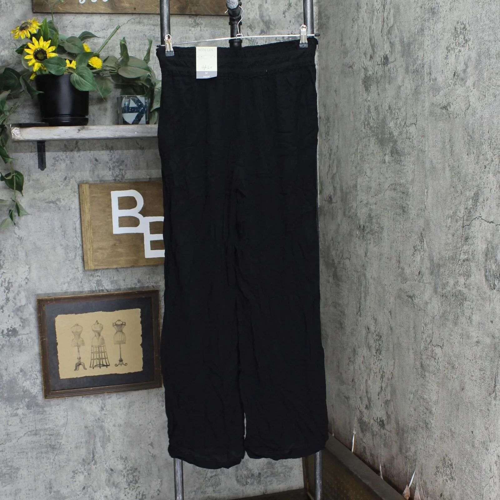 Style & Co Womens Textured Tie-Waist Wide-Leg Pants 100054433 Black M