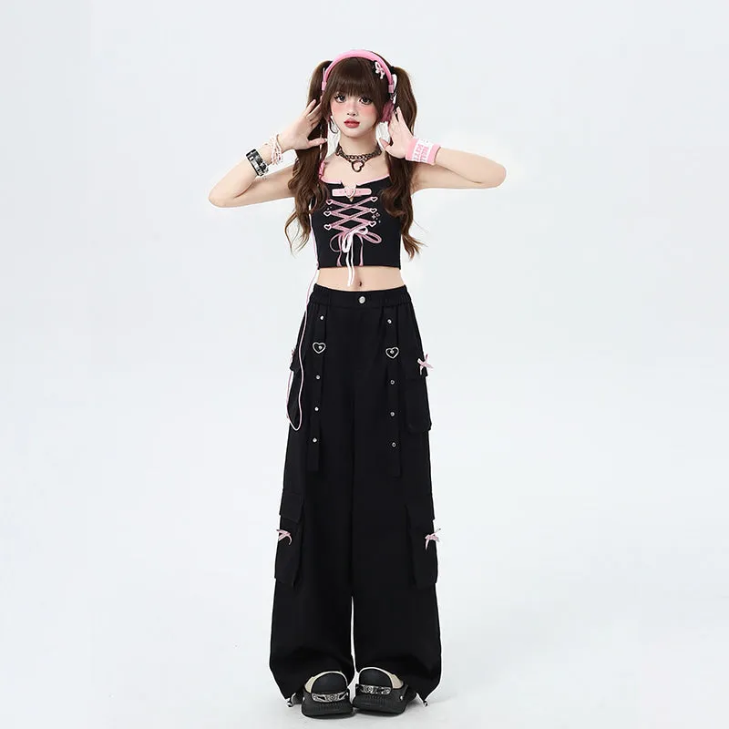 Summer Sweet Cool Girl Style Straight Loose Wide-leg Overalls