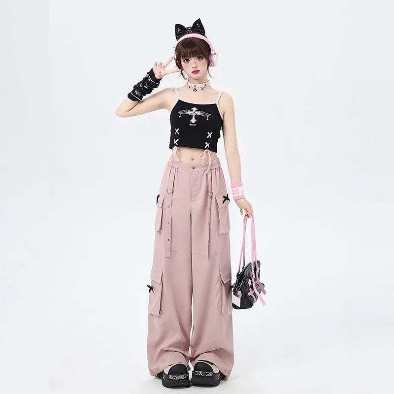 Summer Sweet Cool Girl Style Straight Loose Wide-leg Overalls