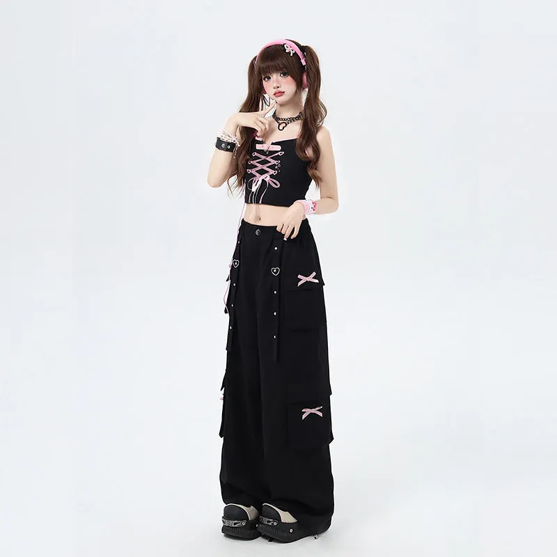 Summer Sweet Cool Girl Style Straight Loose Wide-leg Overalls