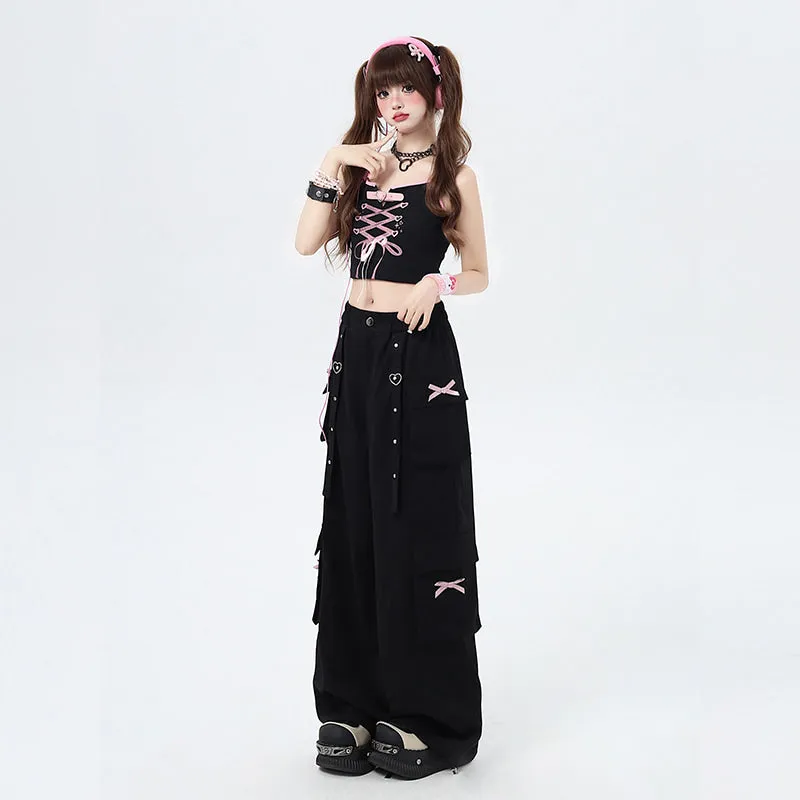 Summer Sweet Cool Girl Style Straight Loose Wide-leg Overalls