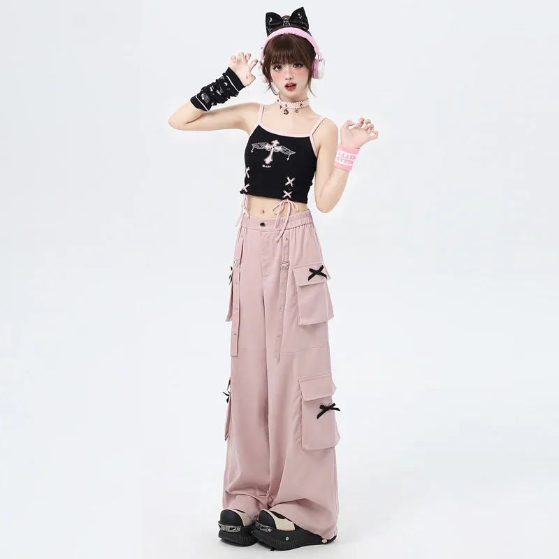 Summer Sweet Cool Girl Style Straight Loose Wide-leg Overalls