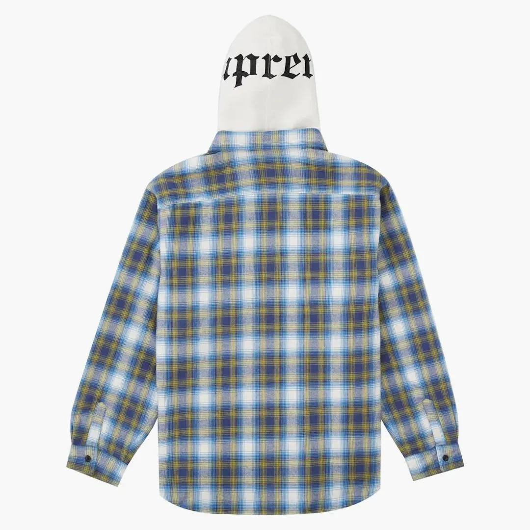 Supreme Hooded Flannel Zip Up Shirt Blue