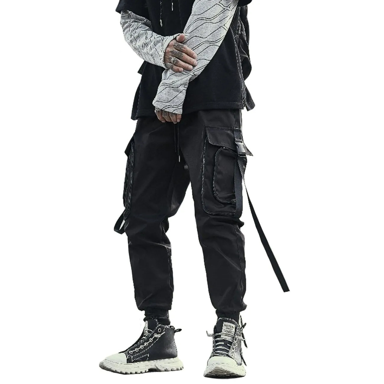 Techwear Ribbons Zipper Pockets Cargo Pants