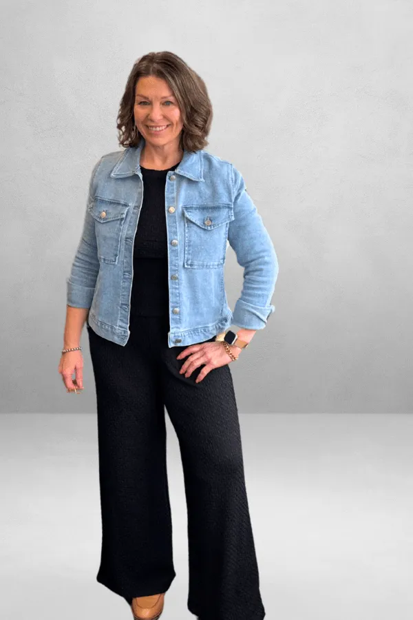 Textured Basketweave Wide Leg Pants