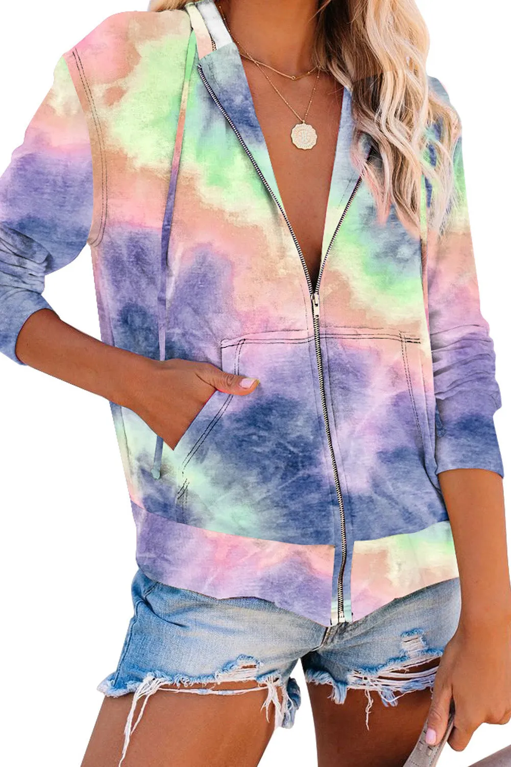 Tie-Dye Pocket Zip Up Hoodie