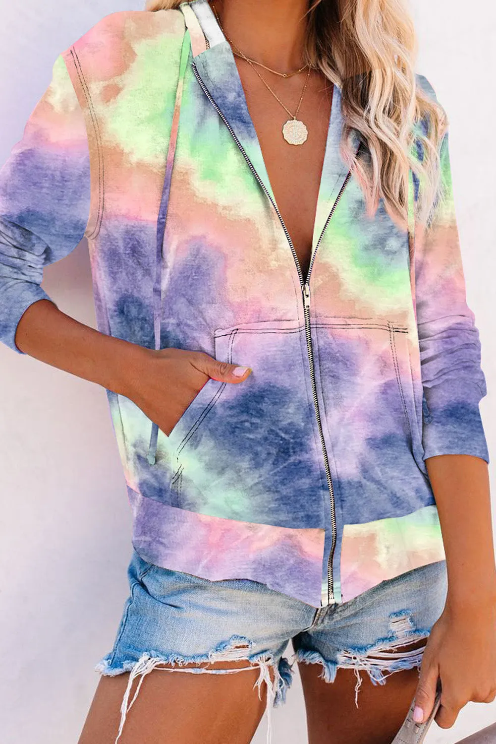 Tie-Dye Pocket Zip Up Hoodie