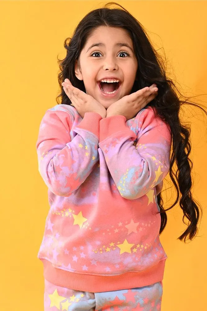 TIE DYE STAR FLEECE SWEATSHIRT - PINK