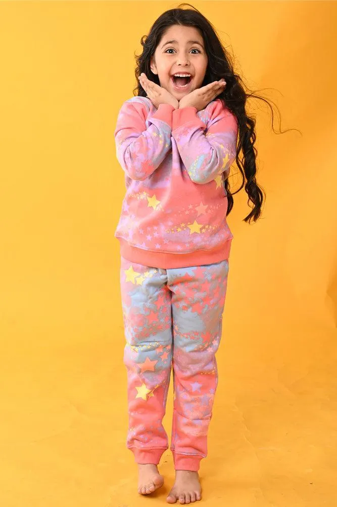 TIE DYE STAR FLEECE SWEATSHIRT - PINK