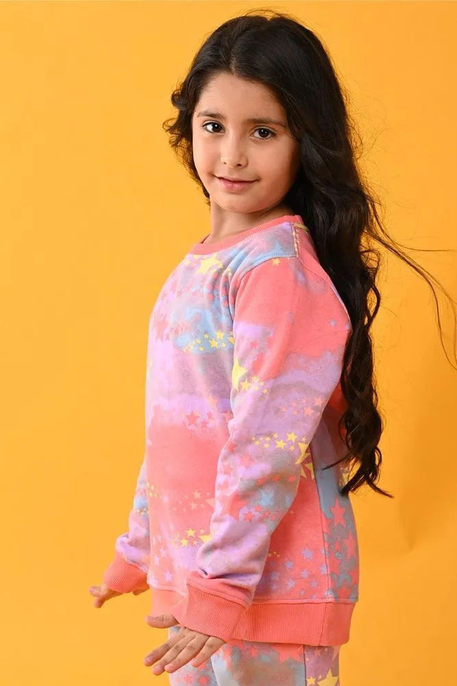 TIE DYE STAR FLEECE SWEATSHIRT - PINK