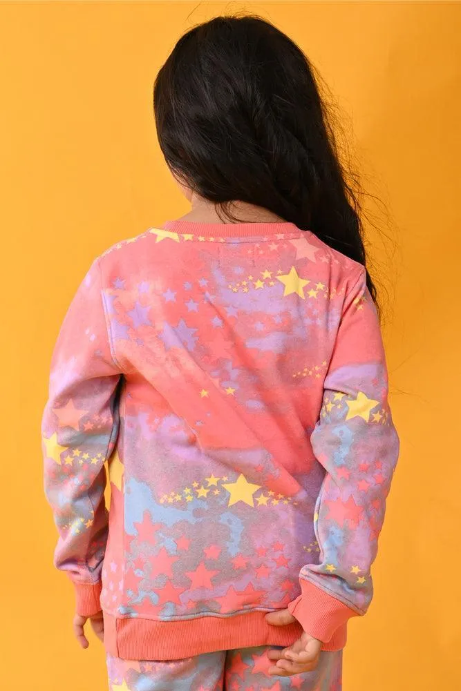 TIE DYE STAR FLEECE SWEATSHIRT - PINK