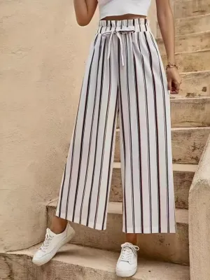 Tied Striped Wide-Leg Pants – Comfortable & Elegant