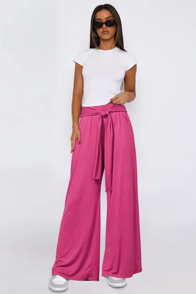 Tied Wide Leg Pants with Pockets