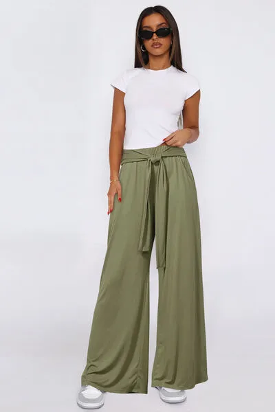 Tied Wide Leg Pants with Pockets