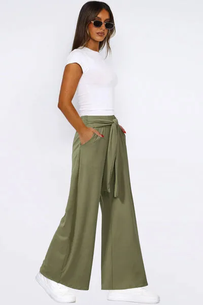 Tied Wide Leg Pants with Pockets