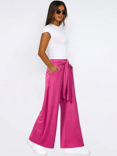 Tied Wide Leg Pants with Pockets