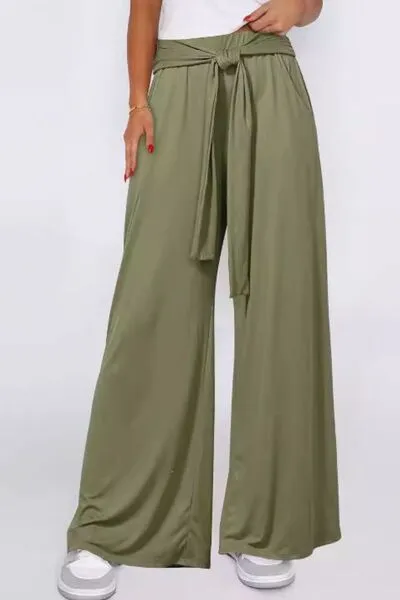 Tied Wide Leg Pants with Pockets