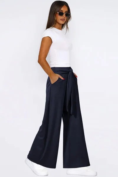 Tied Wide Leg Pants with Pockets