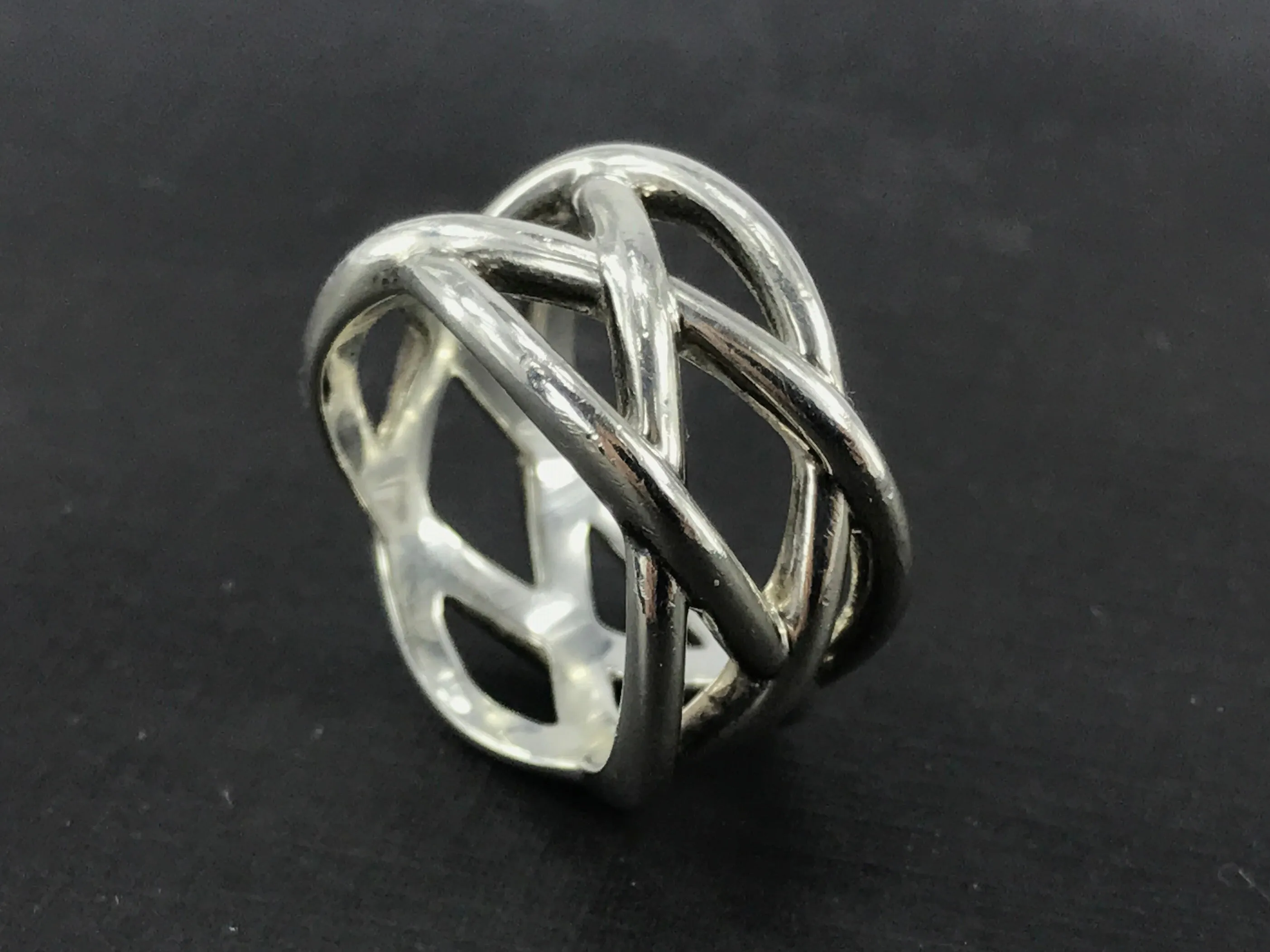 Tiffany & Co Sterling Silver Wide Knot Weave Band Ring Size 7