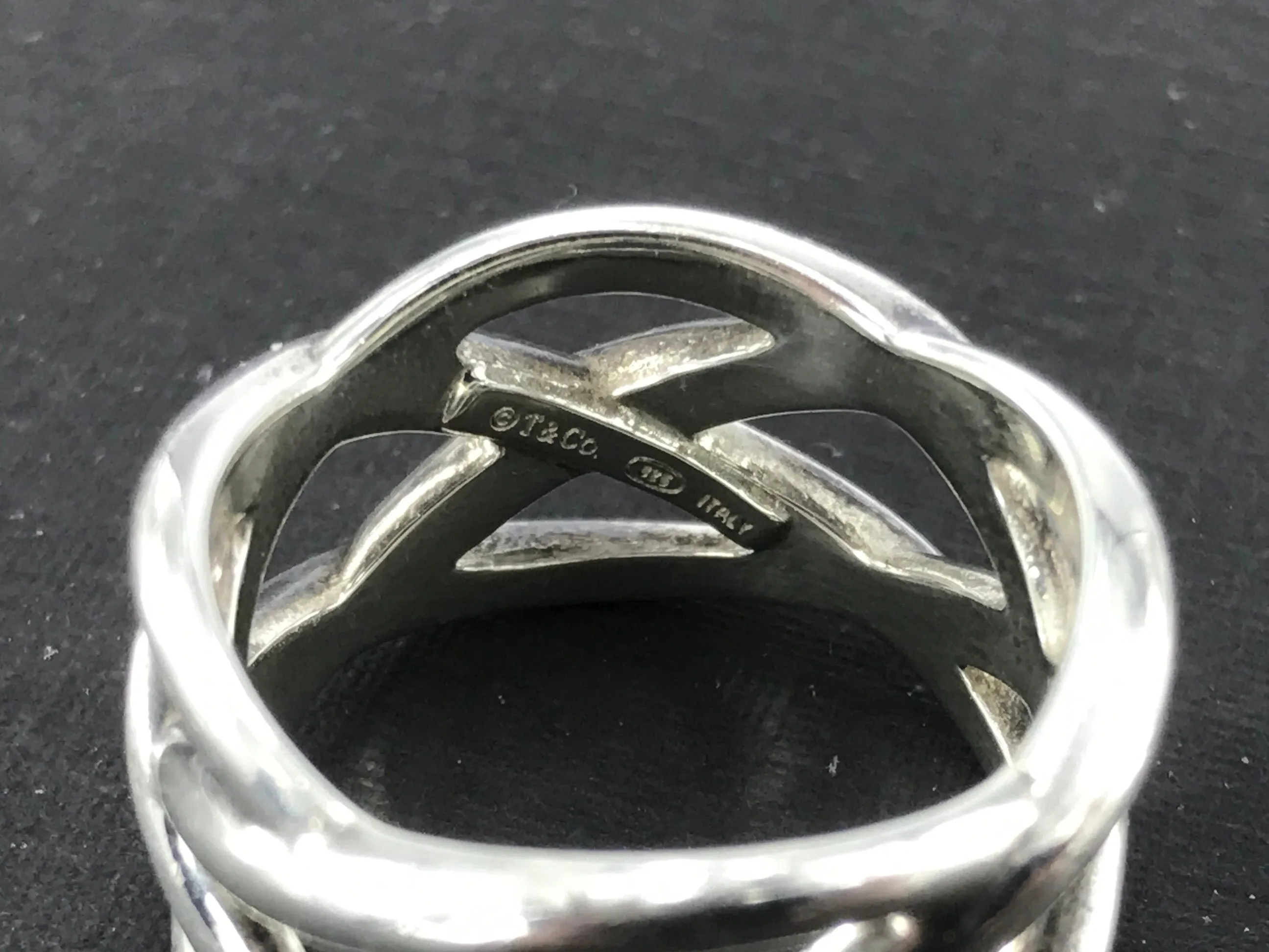 Tiffany & Co Sterling Silver Wide Knot Weave Band Ring Size 7