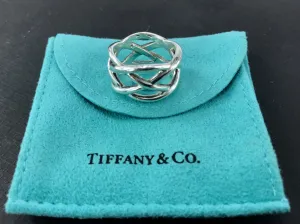 Tiffany & Co Sterling Silver Wide Knot Weave Band Ring Size 7