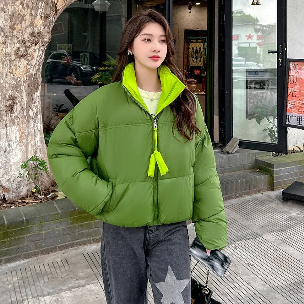 Trendy Padded Quilted Raincoat for Women in Color Block Design
