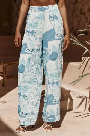Tyra Ric Rac Trims Unique Print Pocket Wide Leg Pants