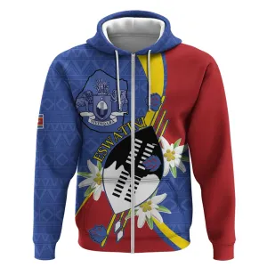 Umbuso weSwatini Zip Hoodie Nguni Shield Edelweiss Flower LT15