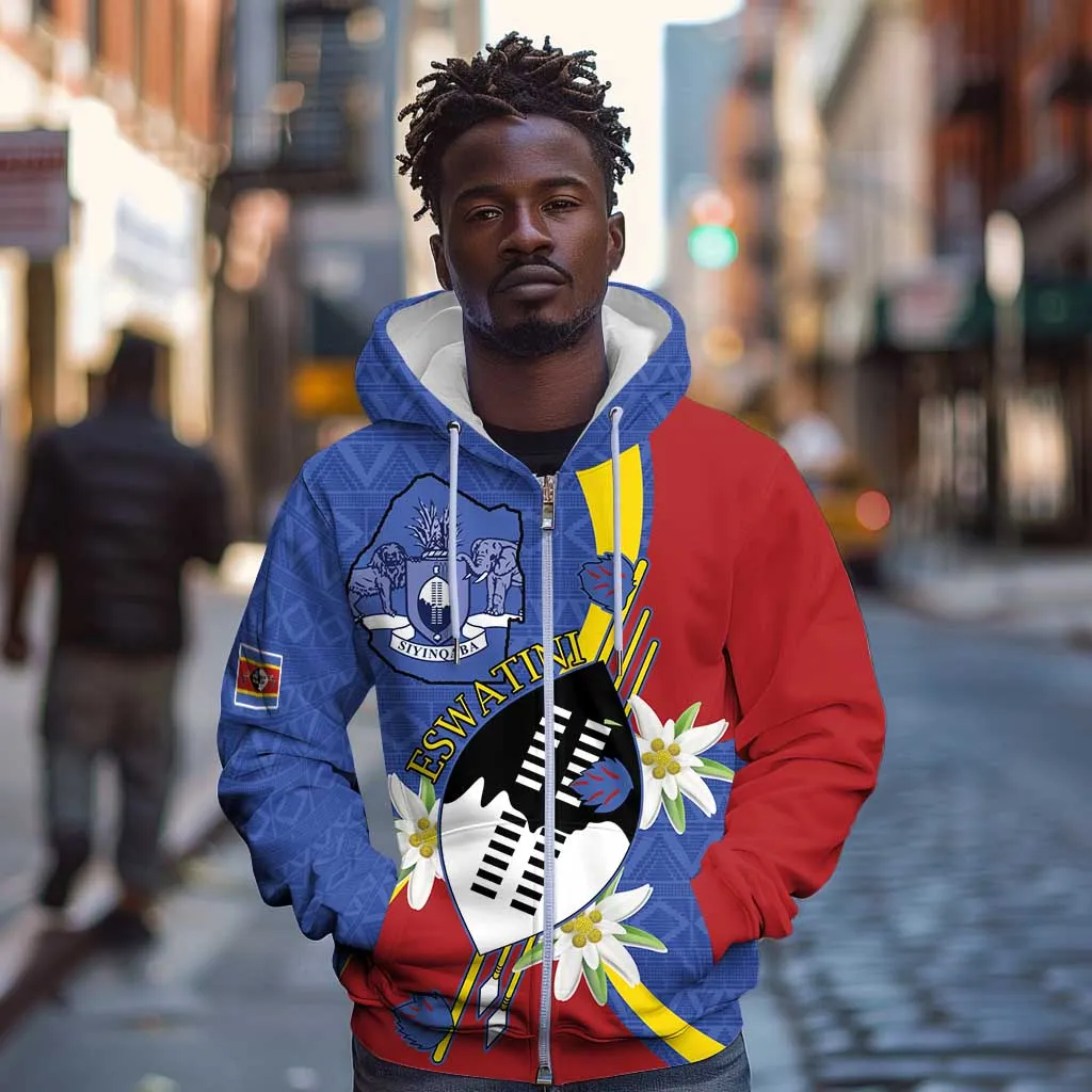 Umbuso weSwatini Zip Hoodie Nguni Shield Edelweiss Flower LT15