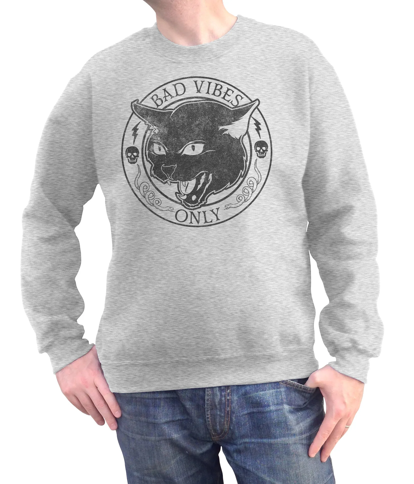 Unisex Bad Vibes Only Sweatshirt - Goth Shirt - Black Cat Shirt