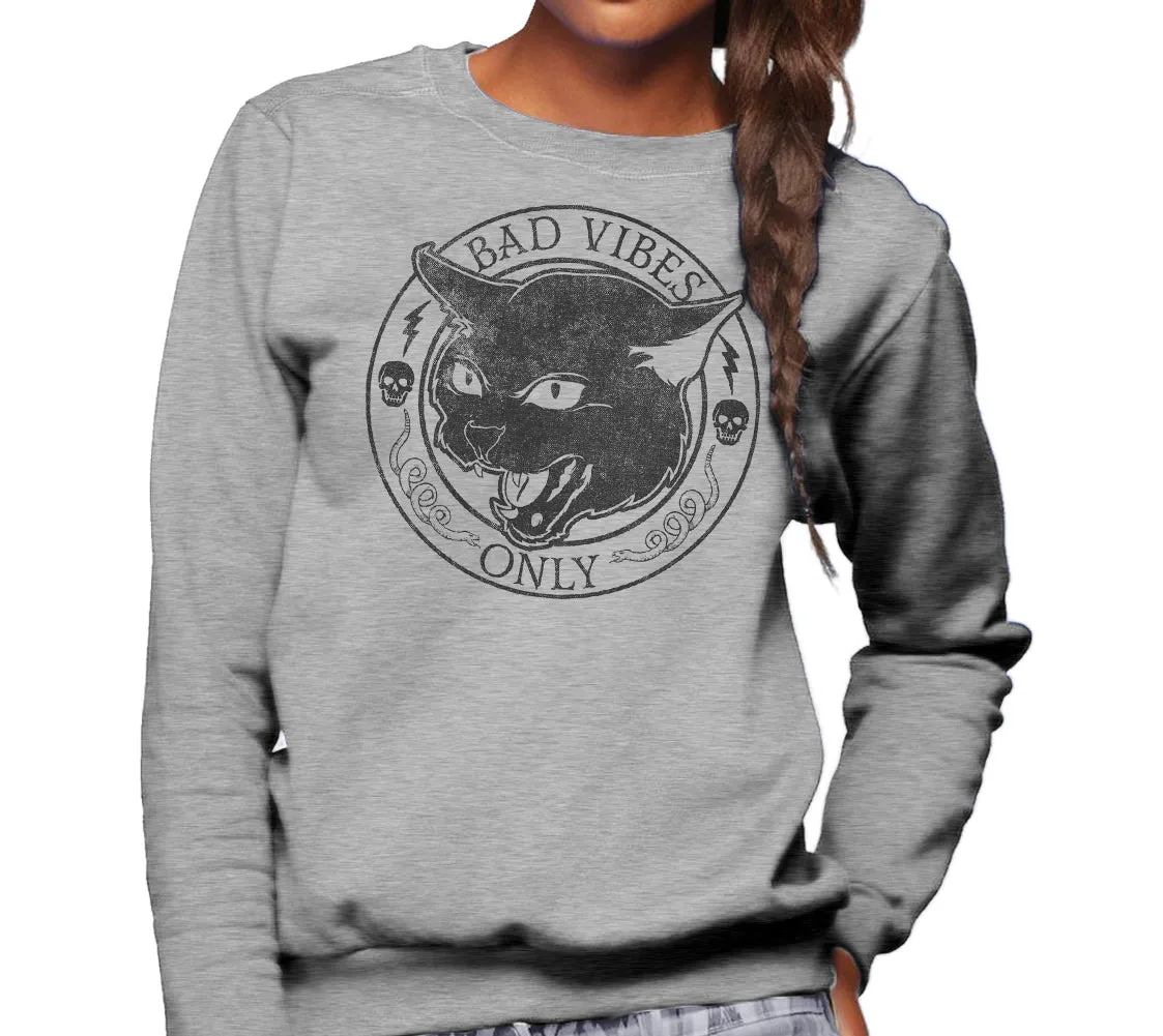 Unisex Bad Vibes Only Sweatshirt - Goth Shirt - Black Cat Shirt