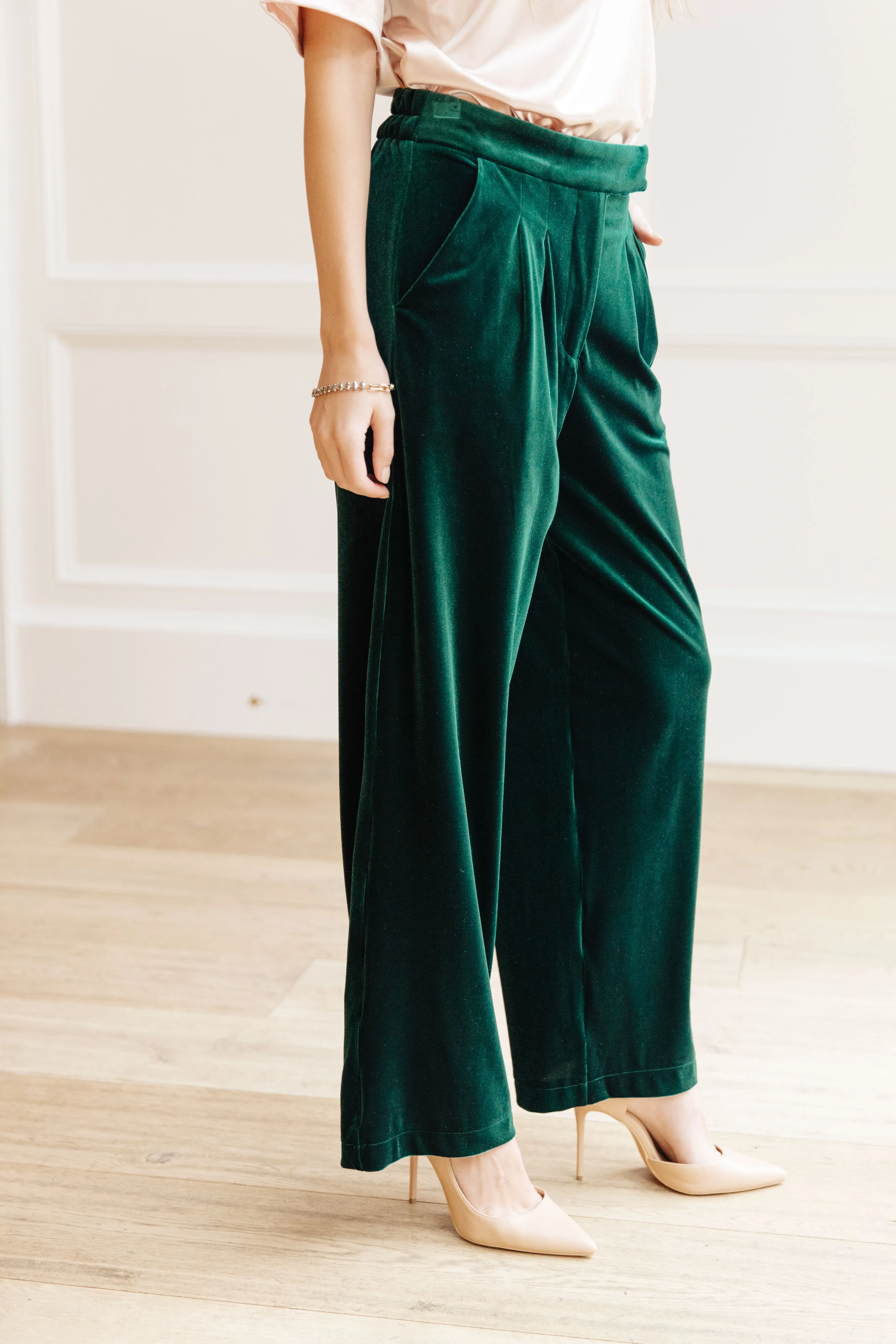 Velvet Elvis Pants - Emerald Green, Wide Leg, High Rise Velvet Trousers