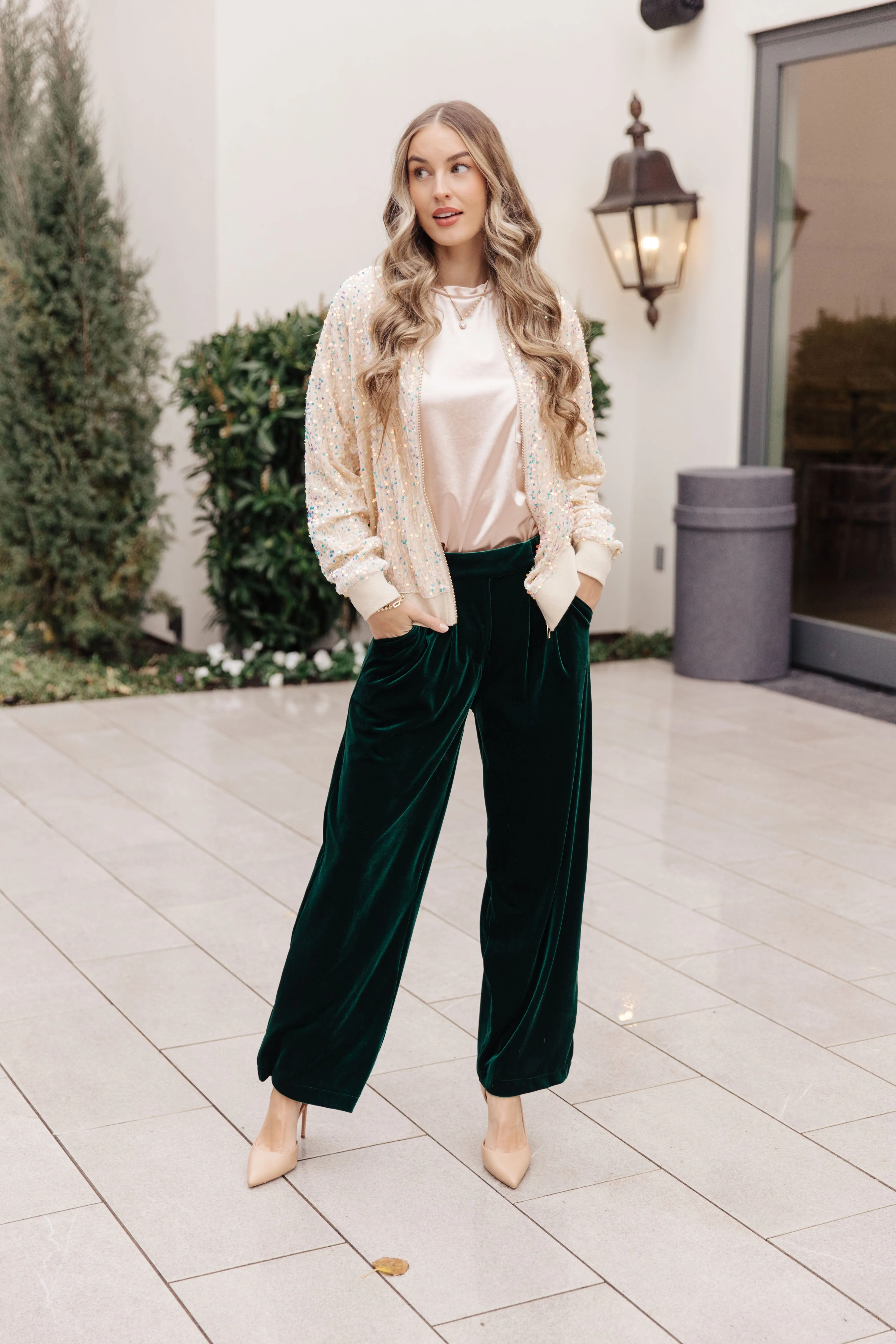 Velvet Elvis Pants - Emerald Green, Wide Leg, High Rise Velvet Trousers