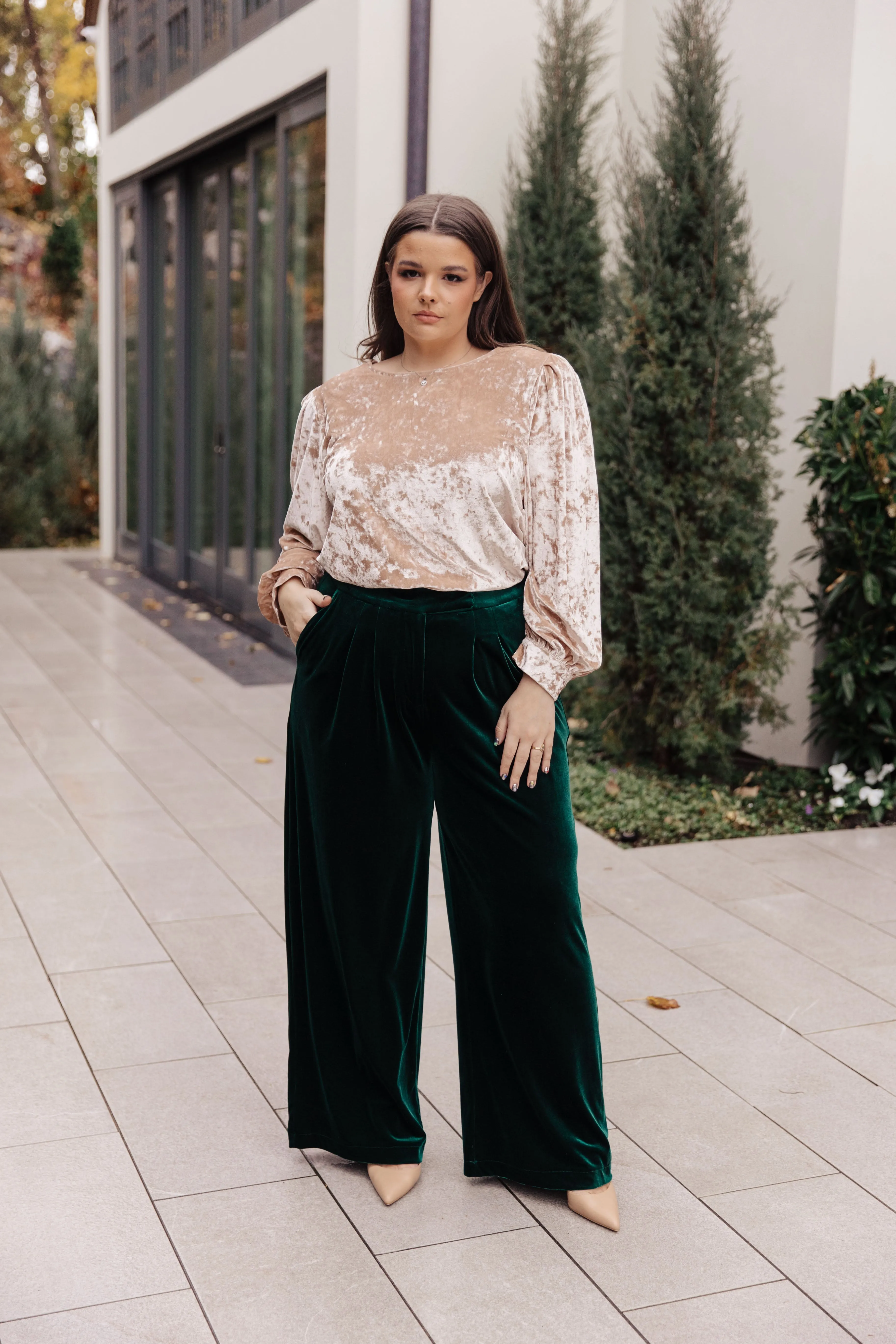 Velvet Elvis Pants - Emerald Green, Wide Leg, High Rise Velvet Trousers