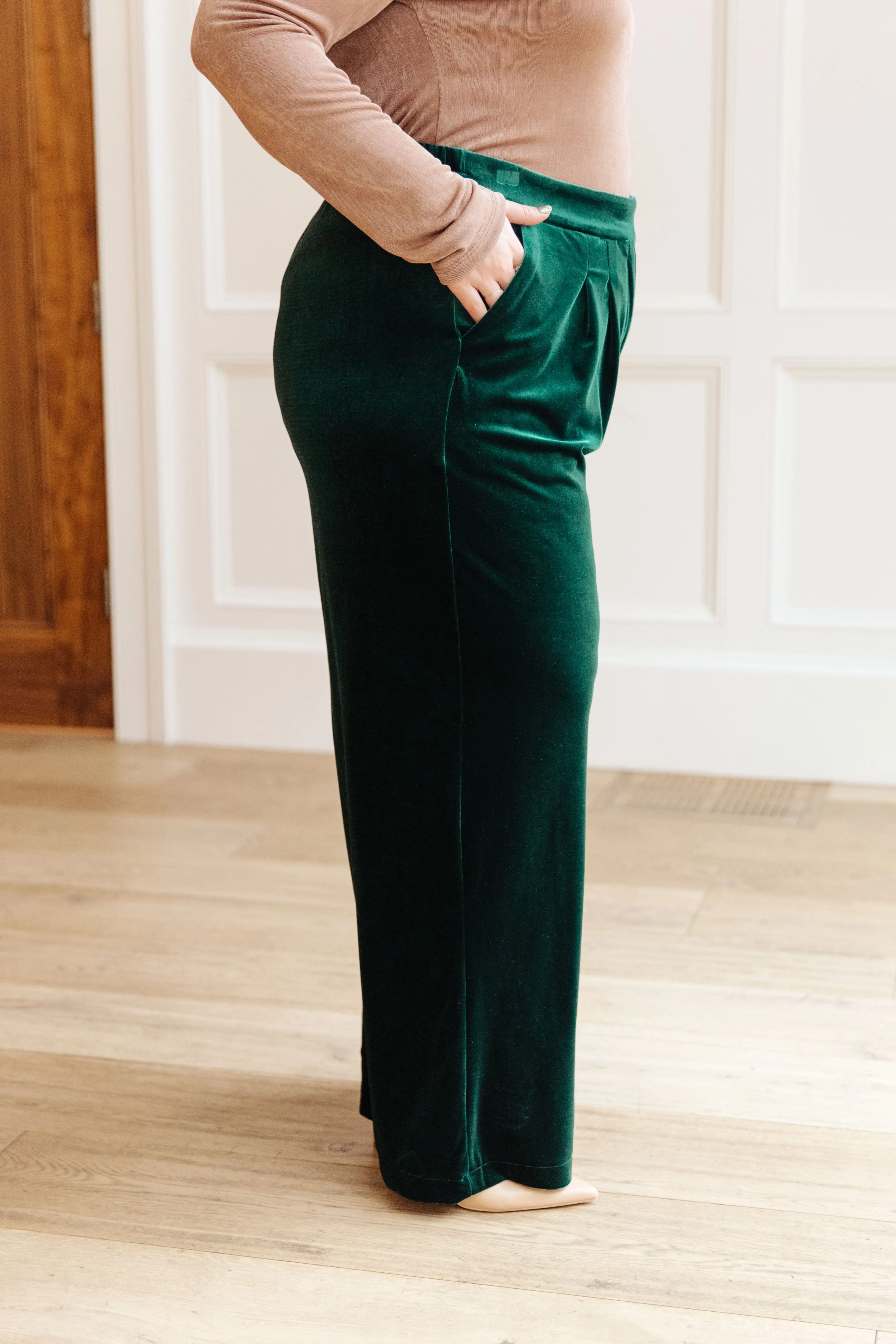 Velvet Elvis Pants - Emerald Green, Wide Leg, High Rise Velvet Trousers
