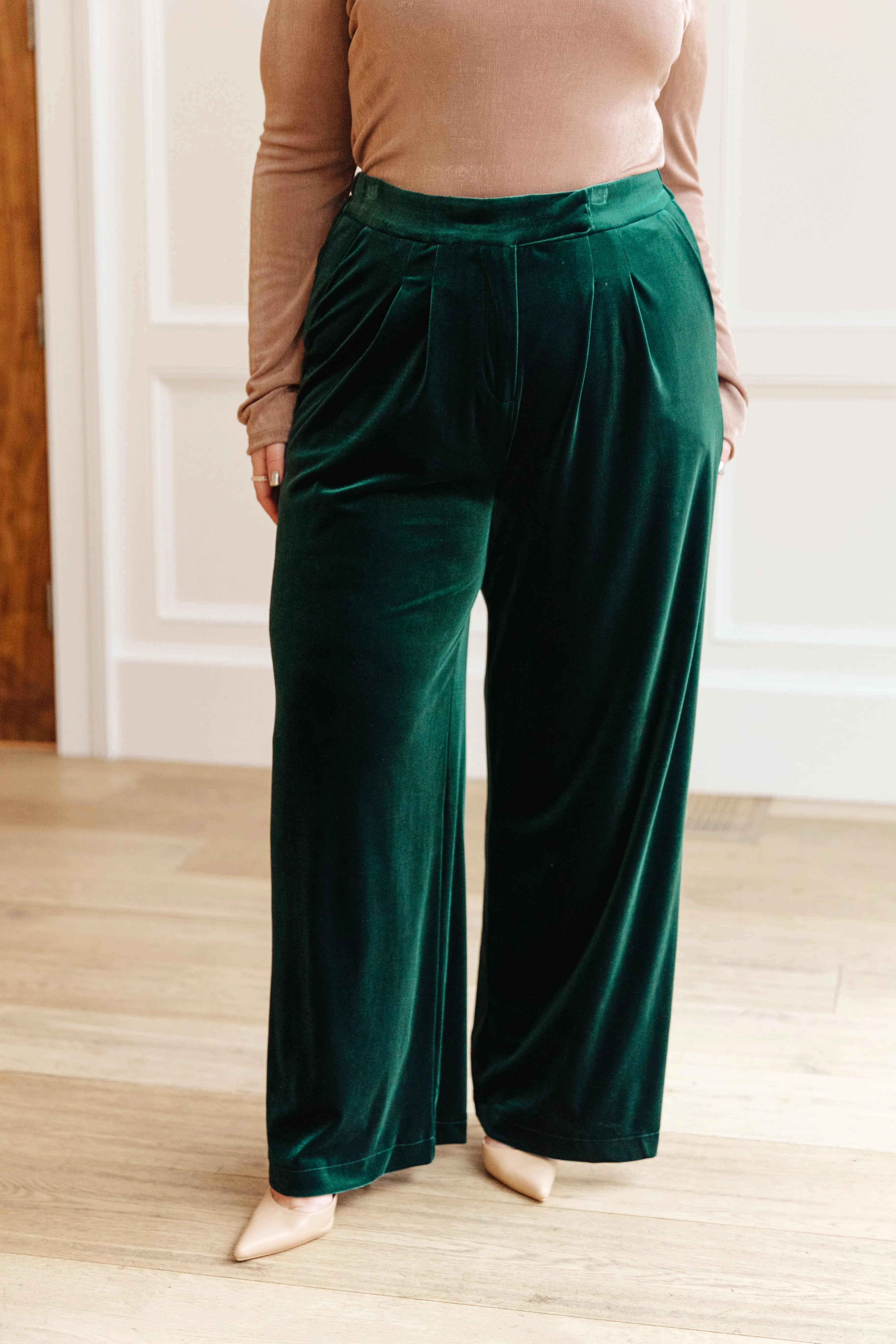 Velvet Elvis Pants - Emerald Green, Wide Leg, High Rise Velvet Trousers