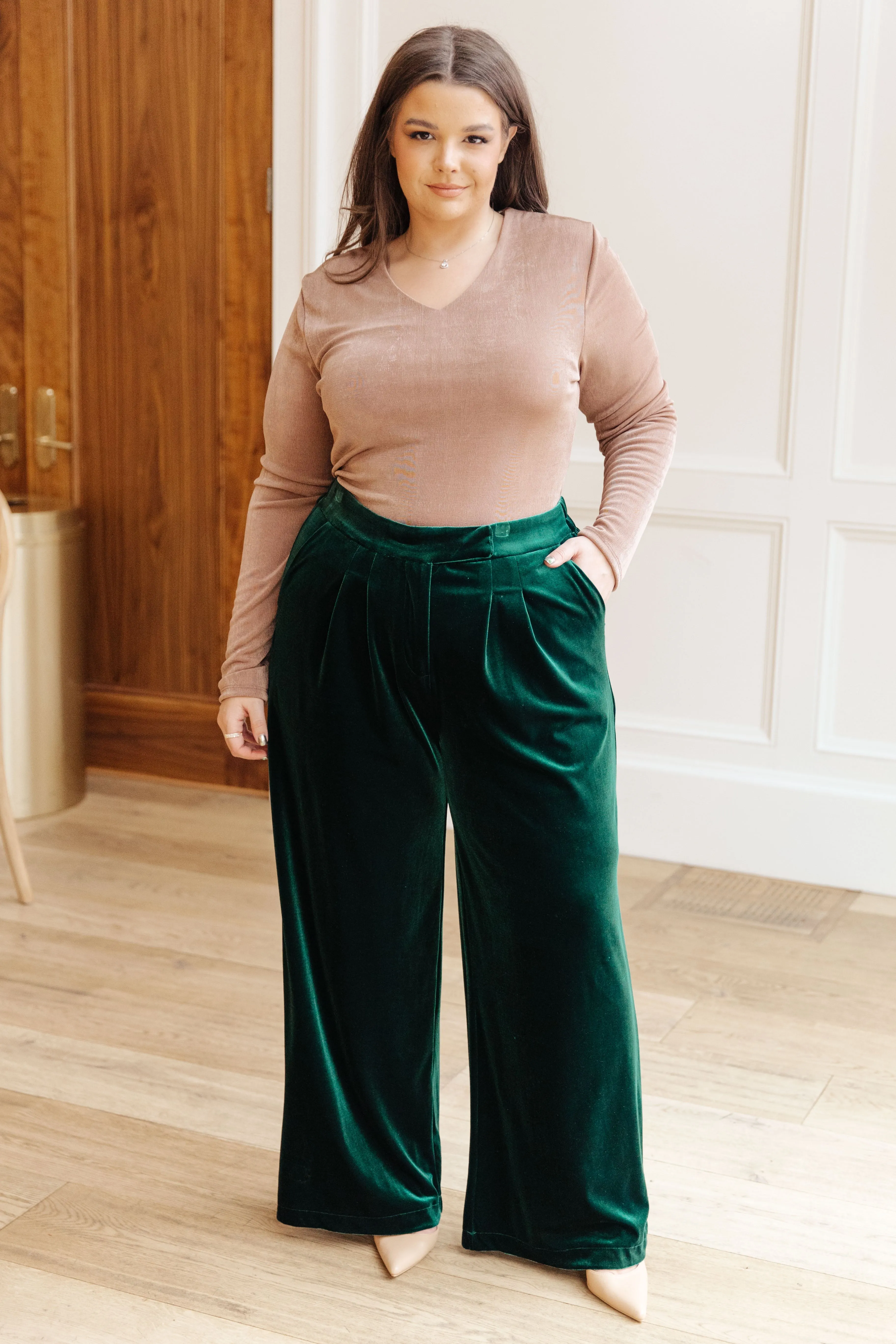 Velvet Elvis Pants - Emerald Green, Wide Leg, High Rise Velvet Trousers