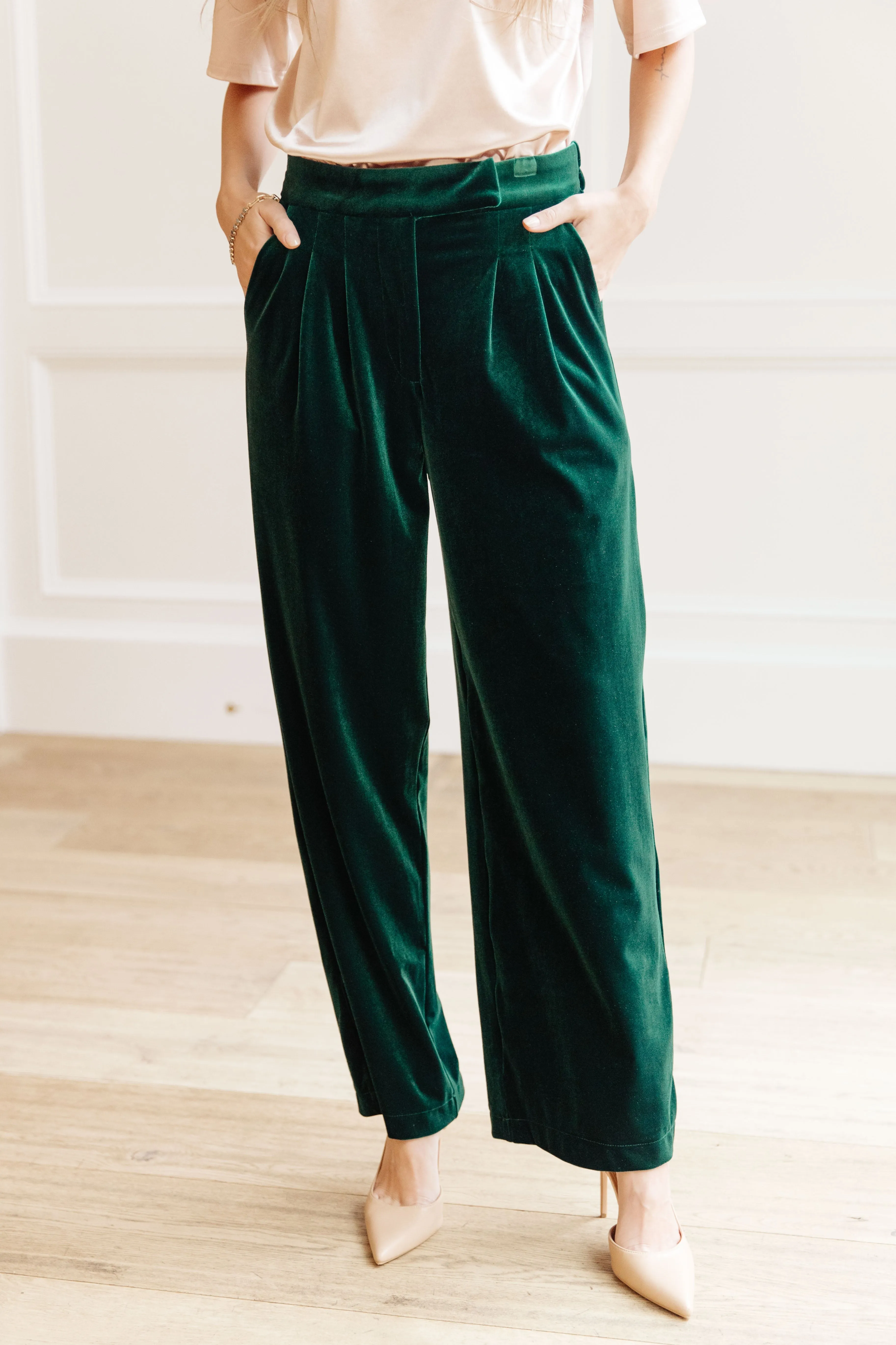 Velvet Elvis Pants - Emerald Green, Wide Leg, High Rise Velvet Trousers