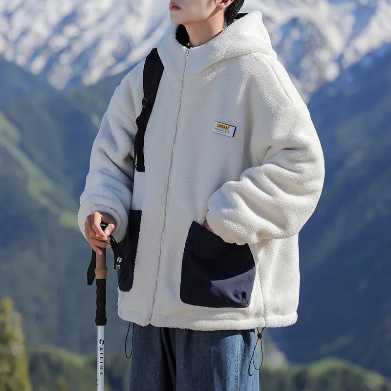 Versatile Men's Windproof Fleece Jacket with Label Detailing