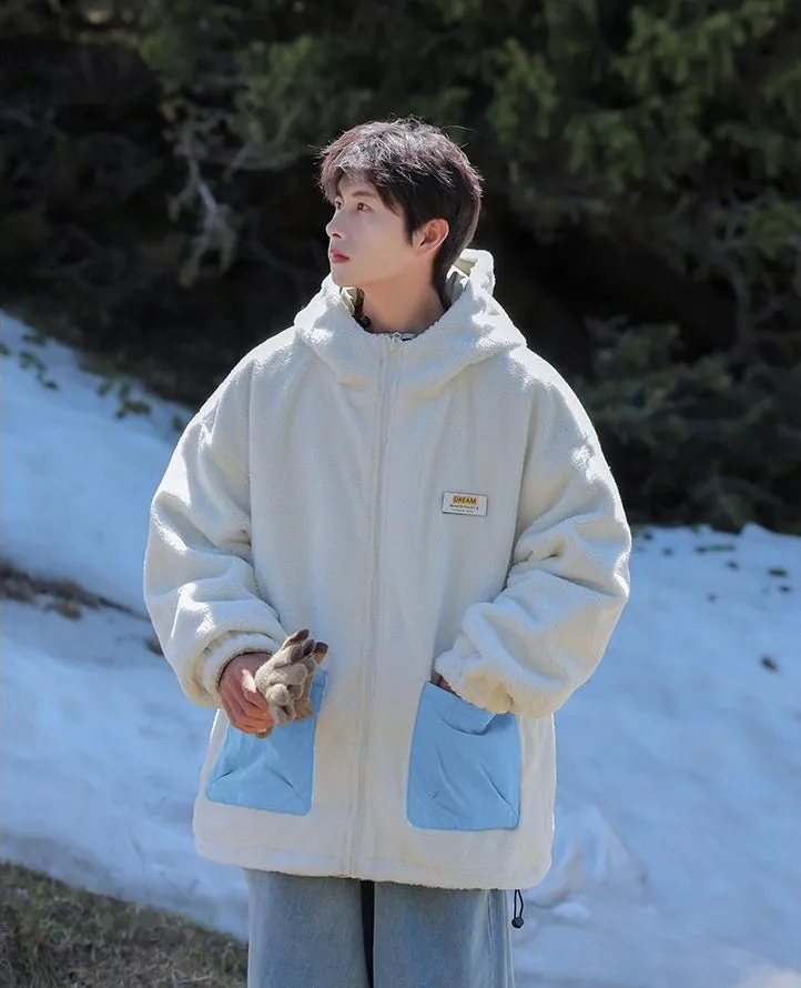Versatile Men's Windproof Fleece Jacket with Label Detailing