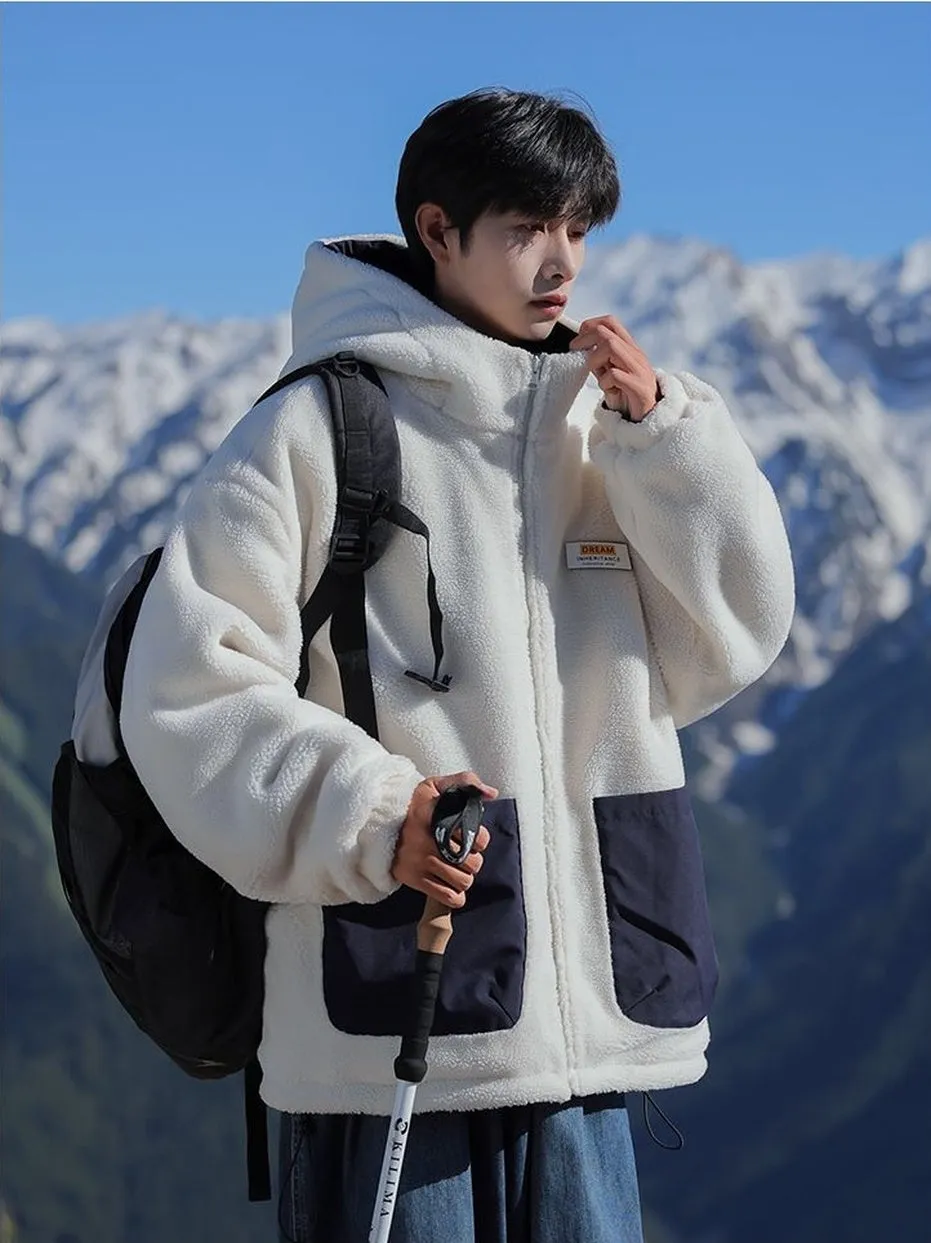 Versatile Men's Windproof Fleece Jacket with Label Detailing