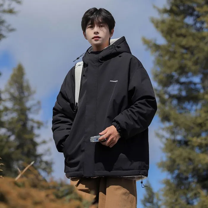 Versatile Men's Windproof Fleece Jacket with Label Detailing